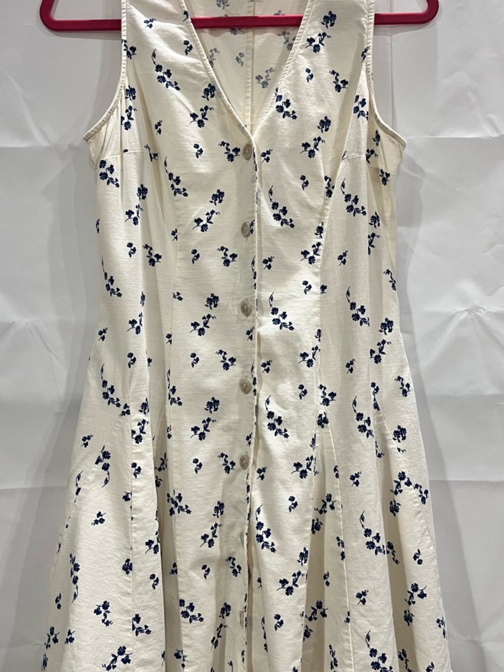 Universal Thread Cream Blue Ditsy Floral Button Front A-Line Mini Dress On Trend